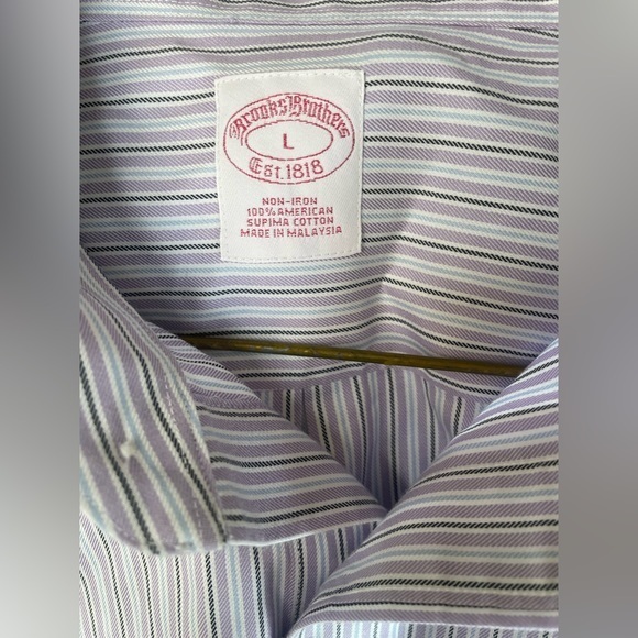 Brooks Brothers Large Long Sleeves Button Down Shirt Purple Stripes‎ Blue Black - Picture 2 of 3